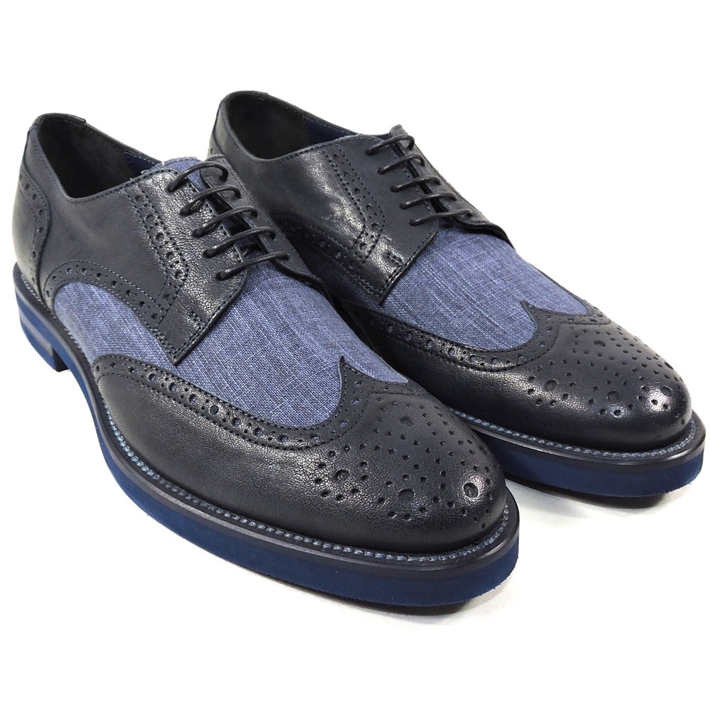 RENZO MERCURI 🇮🇹 MEN'S NAVY BLUE  LEATHER COMFORT FASHION OXFORD SHOES - Picture 2 of 7